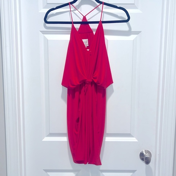 NWT Misa Los Angeles Domino Bodycon Mini Dress Red V-Neck Racerback Draping Sz S - Picture 5 of 8